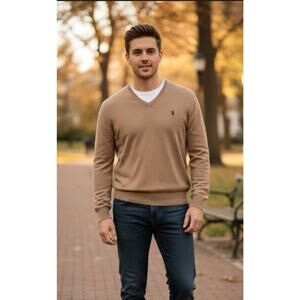 Polo Ralph Lauren Men’s Beige V Neck Sweater Beige L Preppy Heritage Pima Cotton